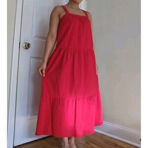Universal Threads Medium Red Maxi Summer Cross Back Tiered Tank Dress Sleeveless